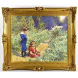 D. HASLAM; oil on canvas, children in a poppy field, signed lower right, 46 x 56.5cm, in ornate gilt