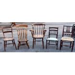 An Edwardian stained beech circular seat (?) chair, on turned legs, height 90cm, with an ash