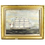 UNATTRIBUTED; 19th century oil on canvas, sailing vessel bearing various flags including St George's
