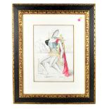 IN THE MANNER OF GEORGIO DE CHIRICO; pencil and coloured chalks, seated figure, bears signature,