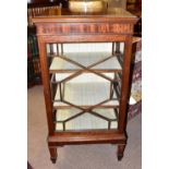 An Edwardian inlaid mahogany cabinet, a single astragal glazed door enclosing two shelves, on