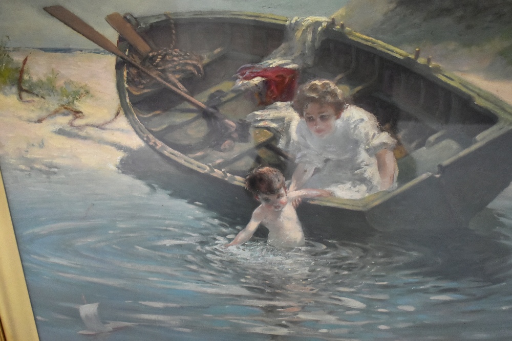 FRANK MCINTOSH ARNOLD (1867-1932); oil on canvas, children playing in a dinghy, signed lower - Bild 2 aus 8