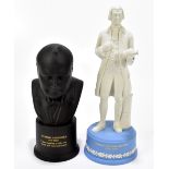 WEDGWOOD; a limited edition Black Basalt bust of Winston Churchill, 740/750, boxed, together with