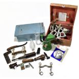 A mixed lot of assorted collectors' items including a cased Carl Zeiss Jena drum sextant, a castor
