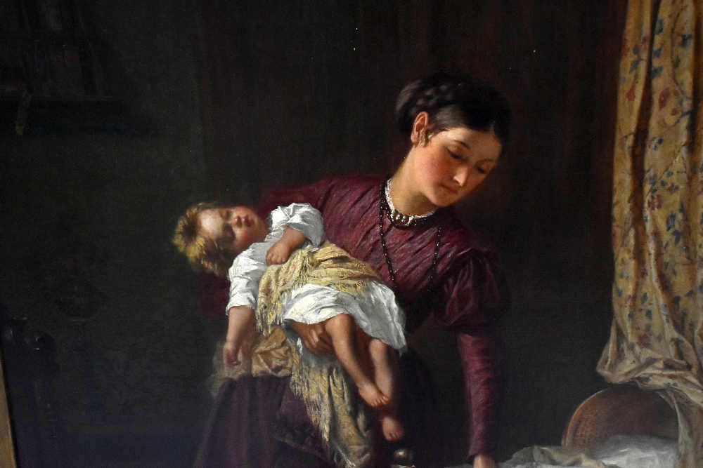 JAMES GOW; oil on canvas, depicting a mother cradling a child and placing her in a crib, signed - Bild 2 aus 7