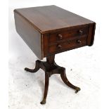 A 19th century mahogany drop-leaf Pembroke table with two faux and two drawers, raised on splay