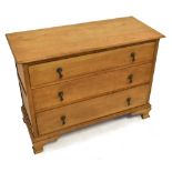 A 1920s light oak three drawer chest, on ogee bracket feet, height 77.5cm, width 106cm, depth 46cm.