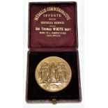 PARIS 1878; a large velvet lined leather cased bronze medallion, with gilt tooled inscription to the