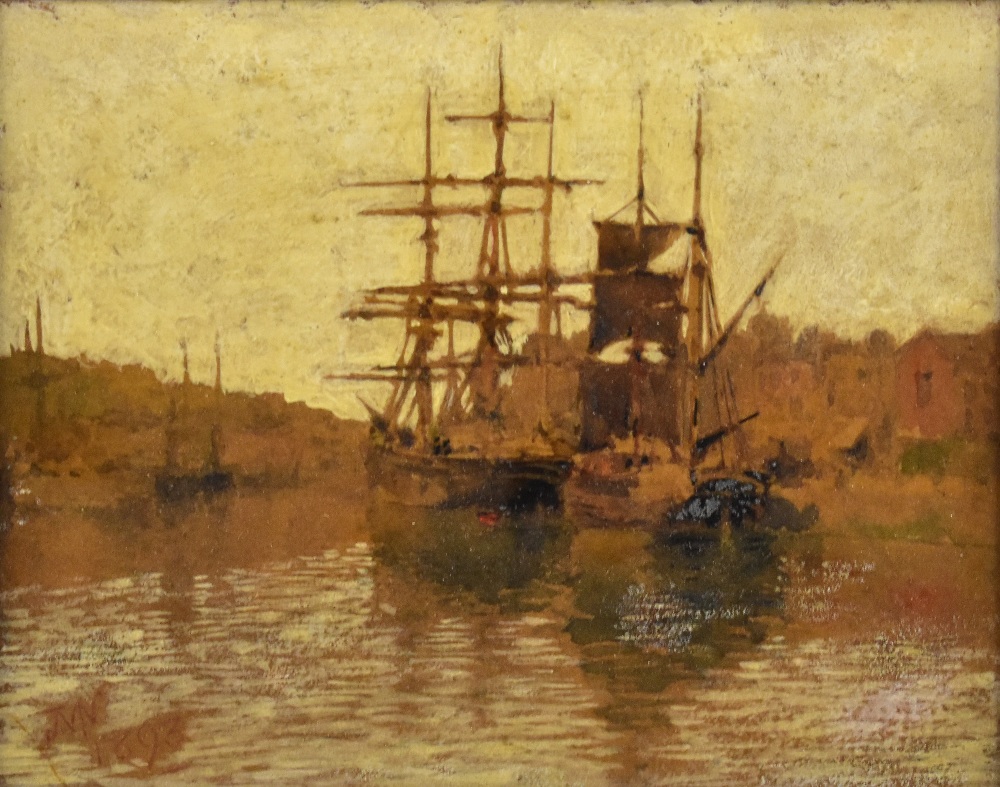 IN THE STYLE OF JAMES WEBB (1825-1895); oil on board, harbour scene with moored boats bearing - Bild 2 aus 3