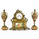 A 19th century French Sèvres mounted ormolu eight day mantel clock, the enamelled dial set with