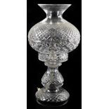 WATERFORD; a large cut glass table lamp with compressed globular shade, etched mark to base,