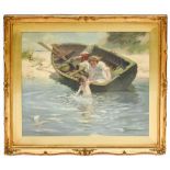 FRANK MCINTOSH ARNOLD (1867-1932); oil on canvas, children playing in a dinghy, signed lower