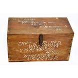 An old pine seaman’s chest with one iron side handle, inscribed ‘Capt J Allred ‘Woodbank’ 276