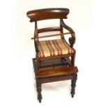 An 19th century mahogany bar back 'Jump-up' child's high chair.