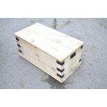 A pine rectangular blanket box, with exposed strap detail, width 92cm. PROVENANCE: from the Brian
