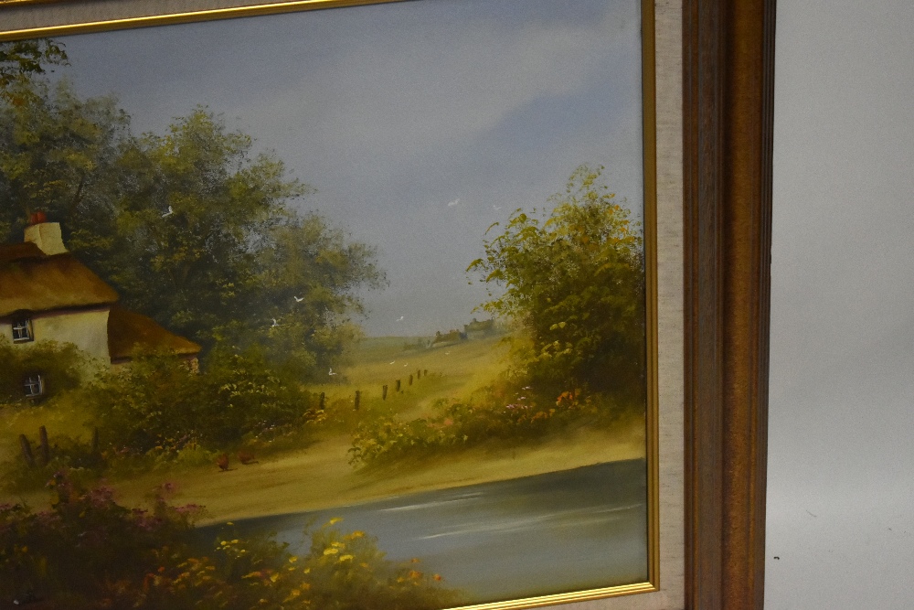 I HEATH; oil on canvas, river landscape with cottage, signed, 50cm x 75cm, with a larger oil - Bild 7 aus 10