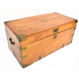 A late 19th/early 20th century brass bound teak seaman's chest, width 89cm, depth 45cm, height