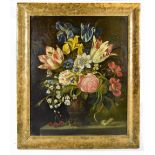 UNATTRIBUTED; late 18th/19th century oil on canvas, depicting still life flowers in a vase with
