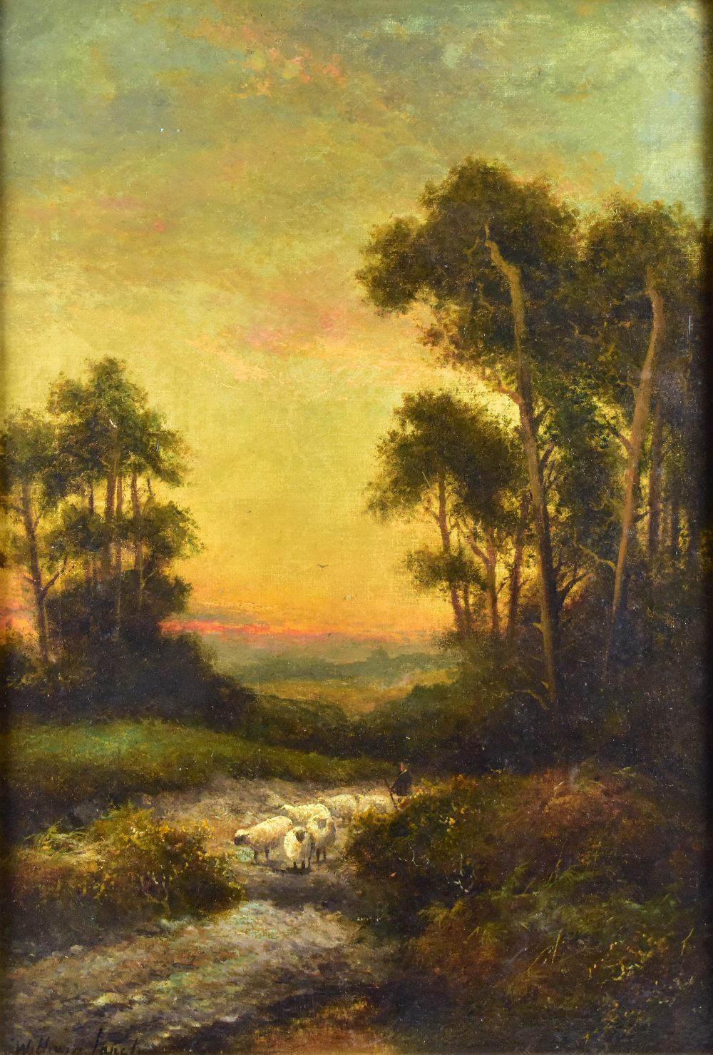 WILLIAM JARDINE?; oil on canvas, landscape with figure leading sheep in foreground, indistinctly - Bild 2 aus 4