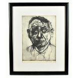 SIAN NOLAN; black and white etching, portrait study of a man, signed and dated 1990, 27.5 x 20cm,