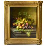 R CASPER (20th Century); oil on board, still life, fruit, signed lower left, approx 60 x 50cm, in