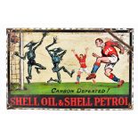 A modern enamelled sign 'Shell Oil & Shell Petrol Carbon Defeated', 35 x 52.5cm.Additional