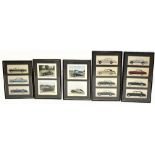 A collection of eleven colour Rolls-Royce cars prints, framed as three, with four other prints