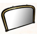 A Victorian ebonised overmantel wall mirror with gilt border, width 98cm, height 68cm.