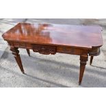 An Adam style mahogany crossbanded service table with single frieze drawer raised on square