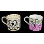 ERIC RAVILIOUS; a Wedgwood 1953 Coronation mug and a Richard Guyatt Silver Wedding mug (2).