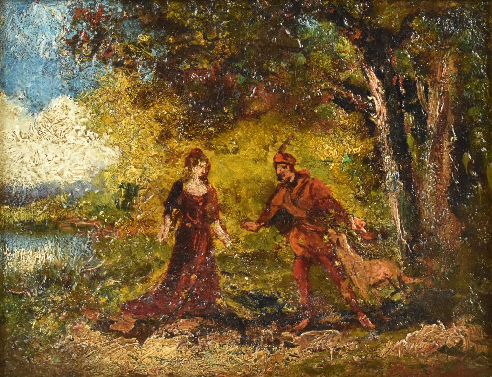 IN THE MANNER OF ADOLPHE MONTICELLI (1824-1886); oil on panel, study of figures in a woodland - Bild 2 aus 4