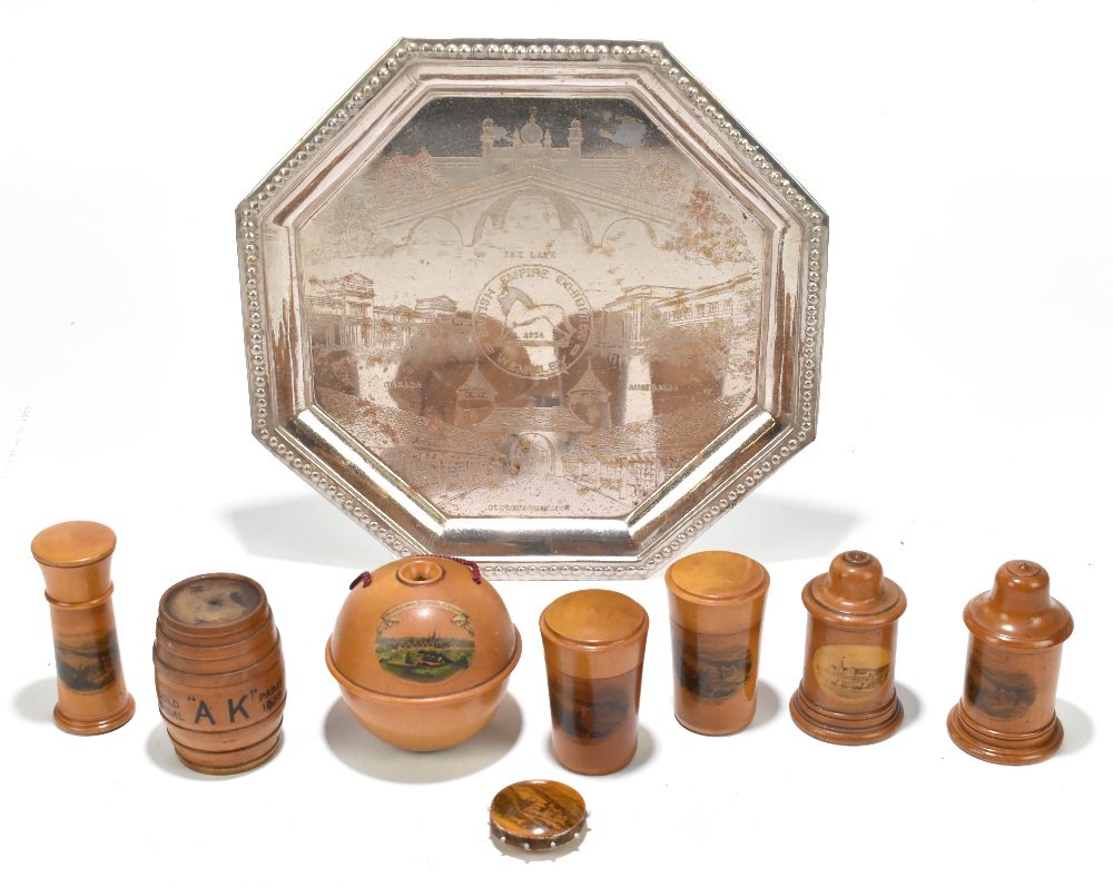 EDINBURGH 1886 AND GLASGOW 1888; a small group of Mauchline ware pieces including a needle pad,