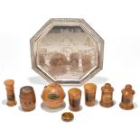 EDINBURGH 1886 AND GLASGOW 1888; a small group of Mauchline ware pieces including a needle pad,