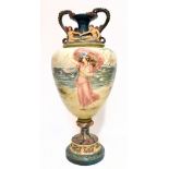 DOULTON LAMBETH; a monumental exhibition produced twin handled vase, the lid with swept dragon