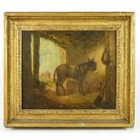 19TH CENTURY ENGLISH SCHOOL; oil on canvas, stable interior with donkey, unsigned, 25 x 30cm, framed