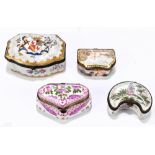 Four decorative ceramic trinket boxes and covers including a Capodimonte example with relief moulded