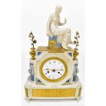 A 19th century French jasperware mantel clock with inlaid and applied gilt metal detail, the