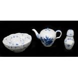 ROYAL COPENHAGEN; three pieces of blue and white ceramics including a circular bowl with ribbed