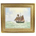 JAMES BRERETON; oil on canvas, sailing vessel in calm seas, signed lower right, 24.5 x 30cm, framed.