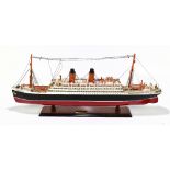 A scratch built ship's model 'The Empress of Ireland', raised on wooden plinth base, height 33cm,