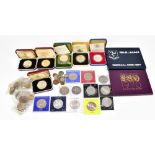 A collection of assorted British coins including Isle of Man decimal coin set, various crowns