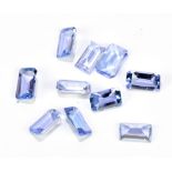 TANZANITE; ten 5 x 3mm octagonal facet cut stones.