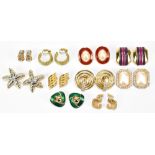 Ten pairs of vintage clip on earrings including David Grau, Bouchier, Monet, Napier and Avon, all