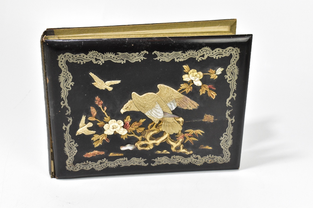 An early 20th century Japanese photograph album with lacquered panels to the front and back, the - Bild 2 aus 8