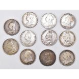 A collection of eleven Victoria silver florin coins, weight 3.9ozt/122g.