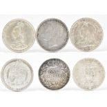 Three Queen Victoria silver shillings comprising 1881, 1887 and 1900.