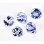 TANZANITE; five 5.5mm round facet cut stones.