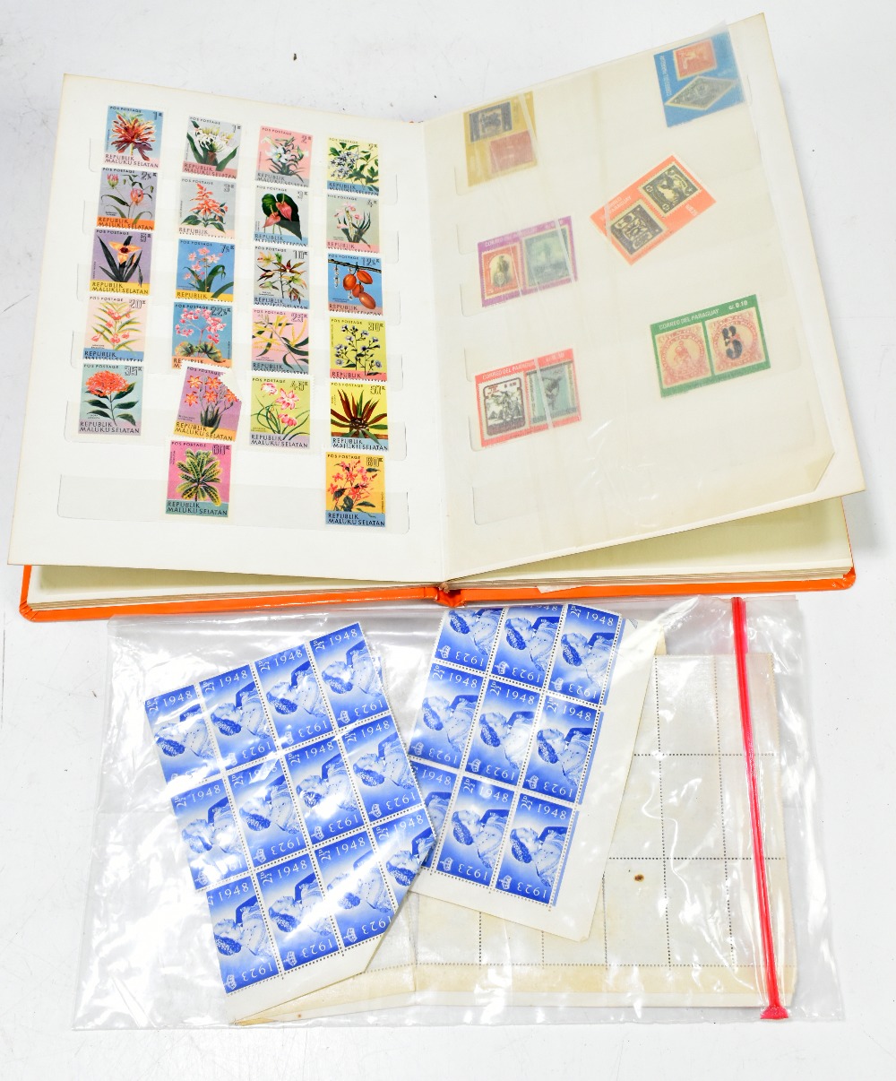 A late 20th century school boy stamp album and a sheet of 1923-1948 2 1/2d stamps.