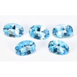 TOPAZ; five 14 x 10mm oval sky blue topaz.