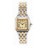 CARTIER; a Panthere steel and 18ct gold lady's 22mm quartz watch with white dial and Roman numerals,